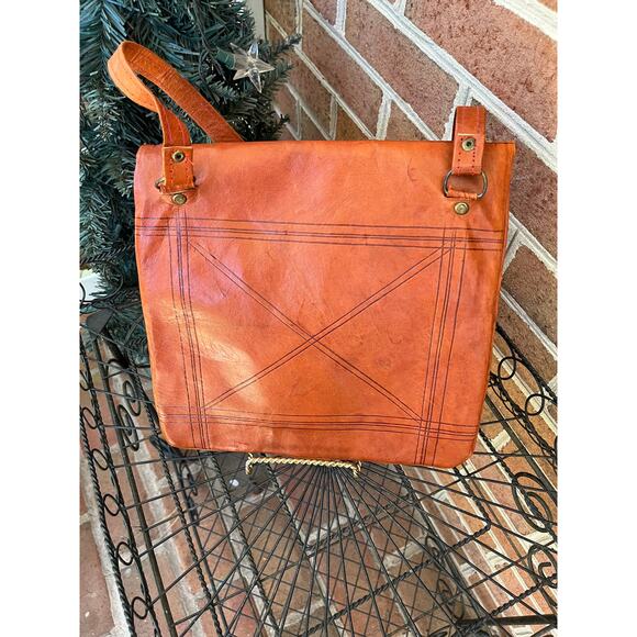 Tuareg Camel Skin Leather Handbag Handcrafted Morocco Boho Fringe Tassel - Picture 5 of 11